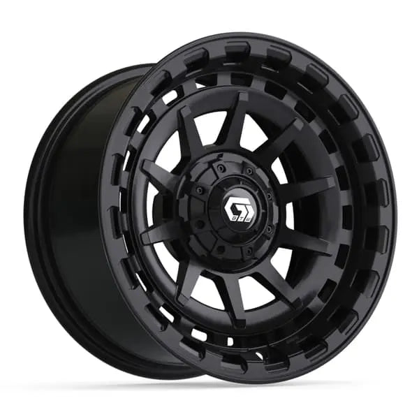 14" GTW Barricade Gloss Black Wheels with Low Profile Golf Cart Tire