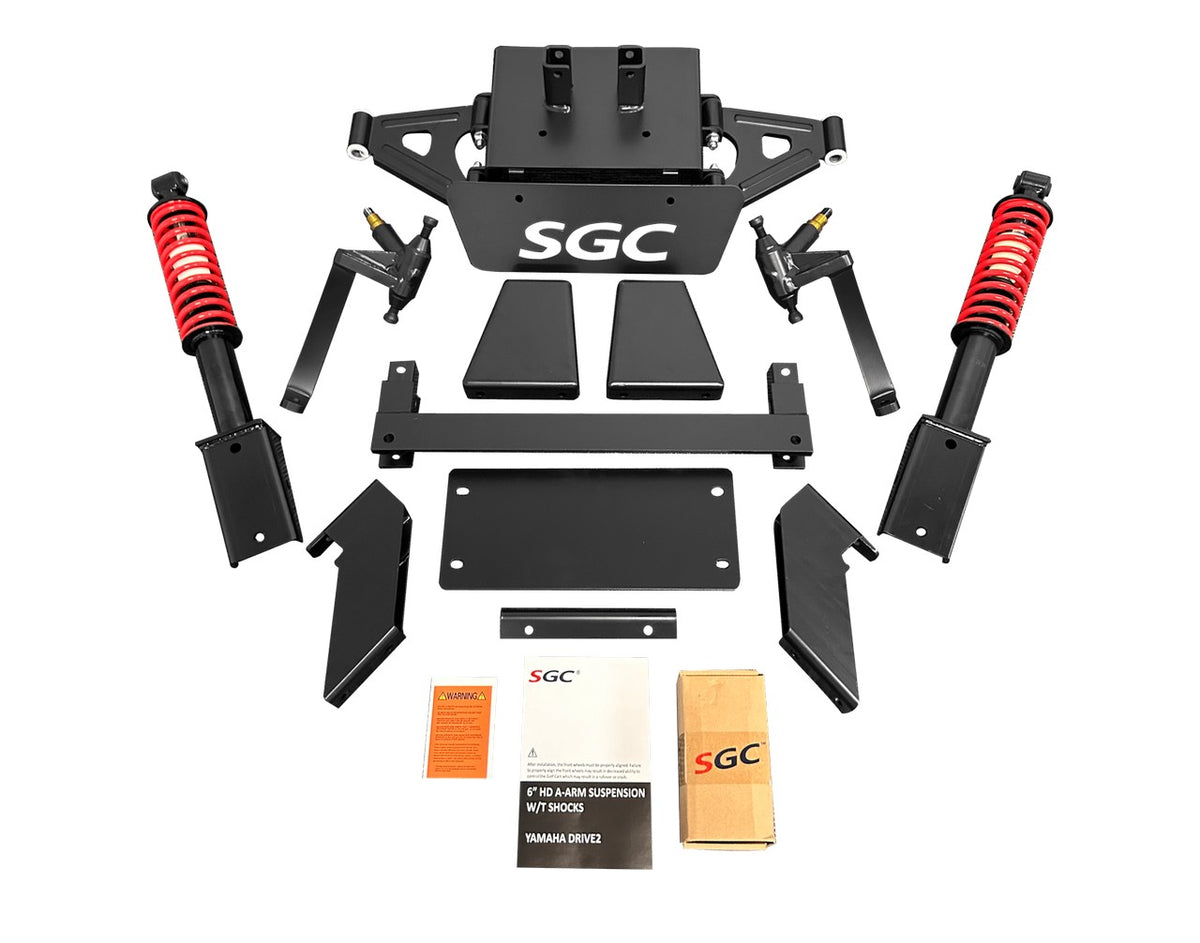 SGC 6″ A-Arm Lift Kit with Suspension Shocks for Electric Yamaha Drive 2 (2017-up) exploded view of parts