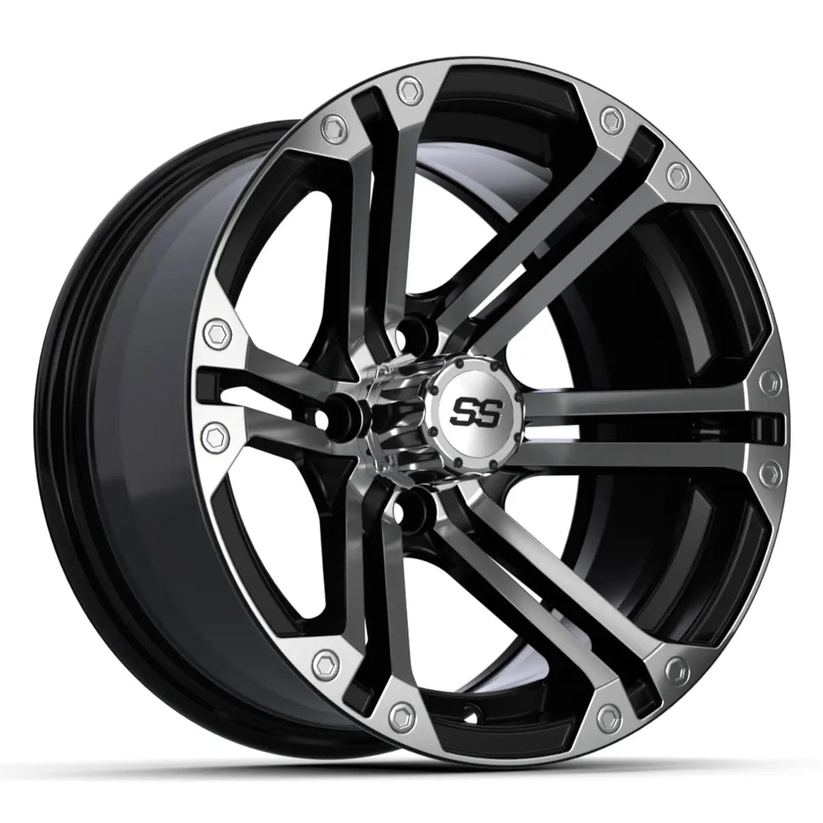 14" GTW Specter Machined Black Wheels with Low Profile Golf Cart Tire