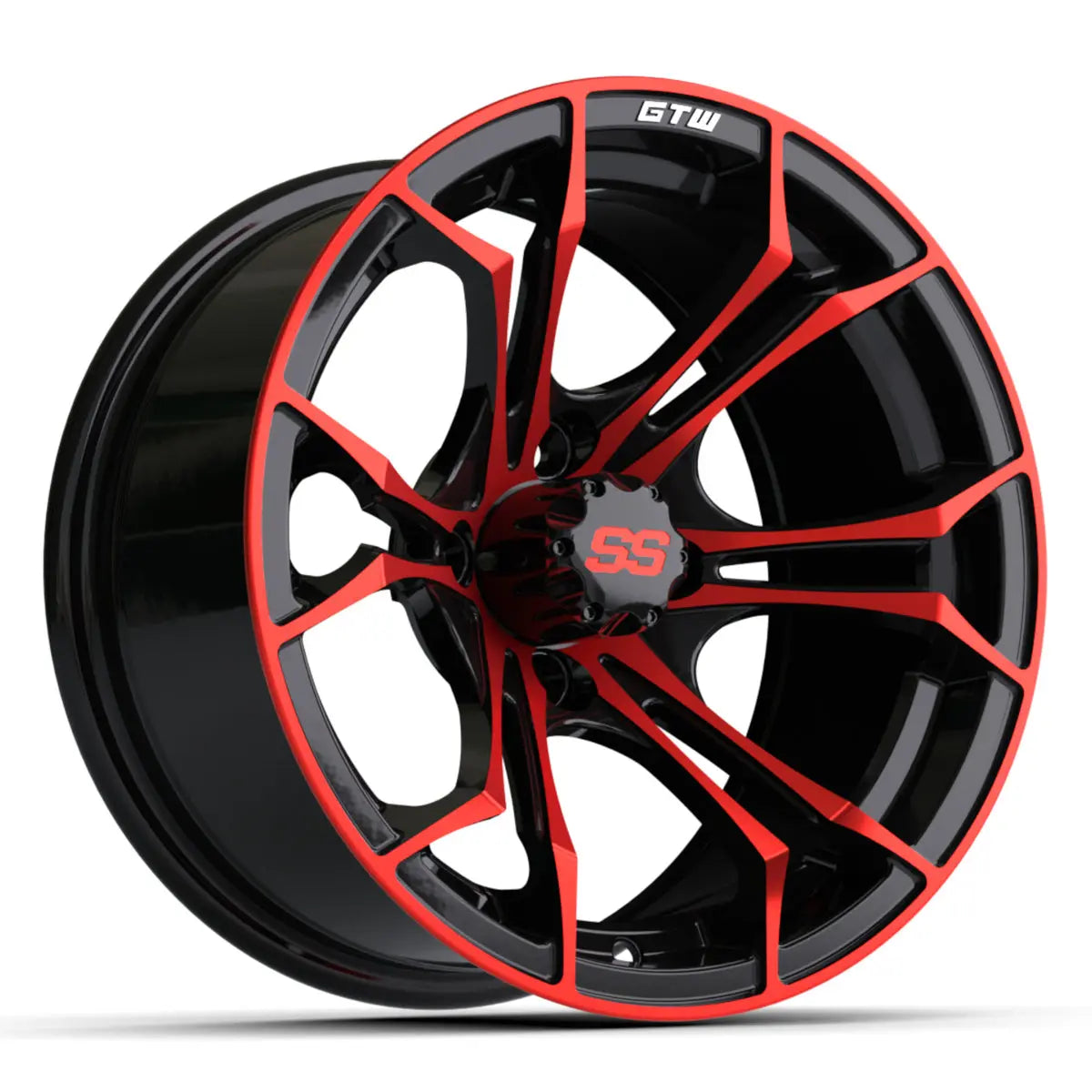 14" GTW Spyder Red and Black Wheels with Low Profile Golf Cart Tire