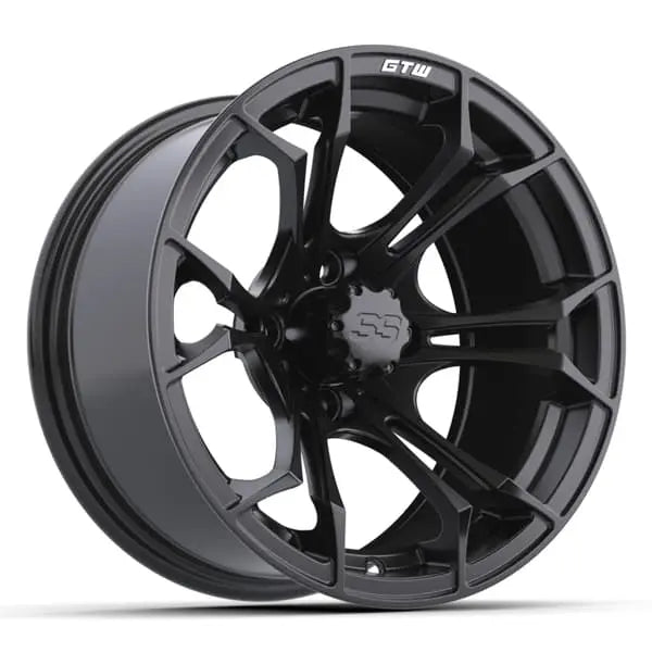 14" GTW Spyder Matte Black Wheels with Low Profile Golf Cart Tire