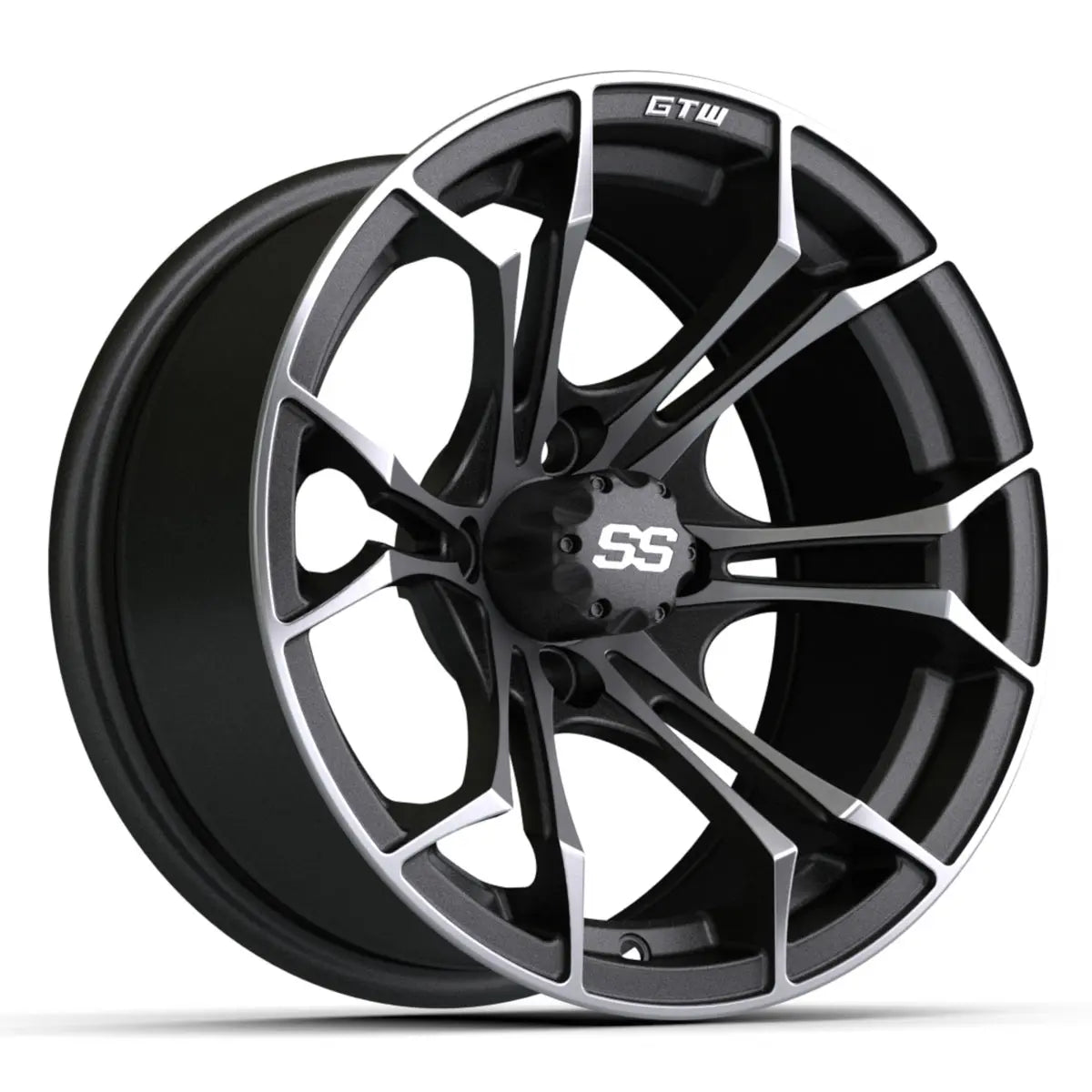 14" GTW Spyder Matte Grey Wheels with Low Profile Golf Cart Tire