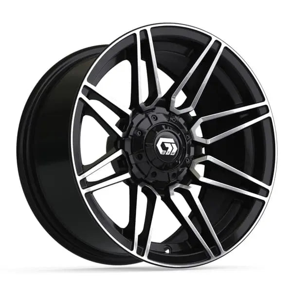 14" GTW Stealth Machined Black Wheels with Lifted Golf Cart Tire