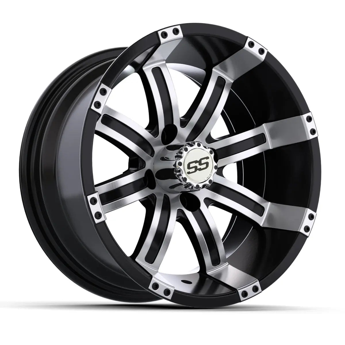 14" GTW Tempest Machined Black Wheels with Low Profile Golf Cart Tire