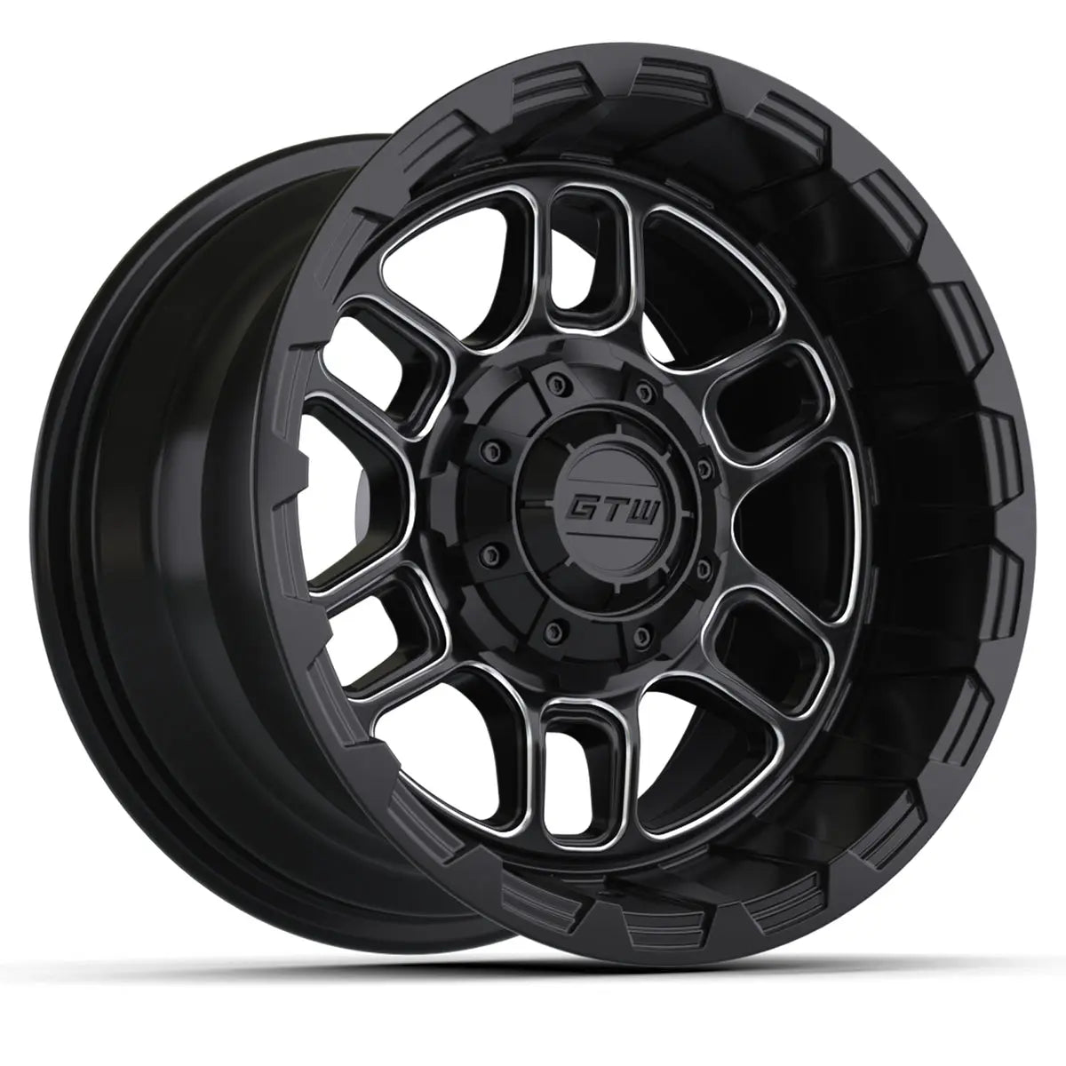 14" GTW Titan Machined Black Wheels with Low Profile Golf Cart Tire