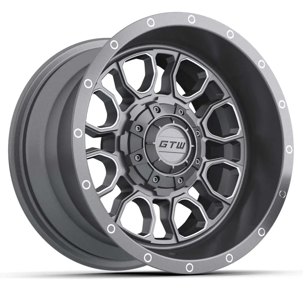 14" GTW Volt Gunmetal Wheels with Low Profile Golf Cart Tire