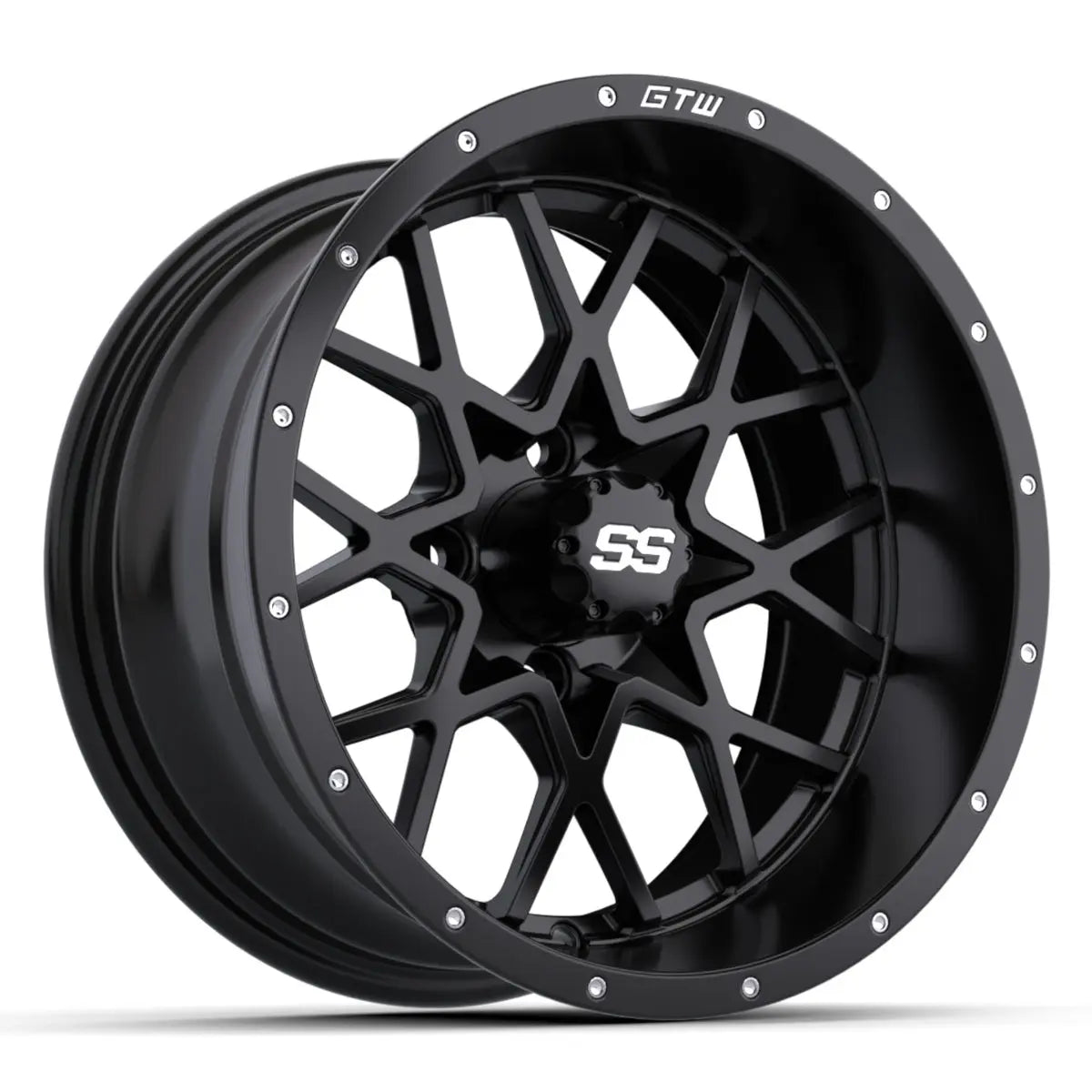 14" GTW Vortex Matte Black Wheels with Low Profile Golf Cart Tire
