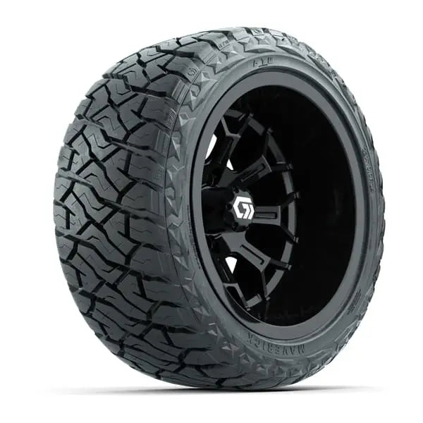 14" GTW Assault Wide Gloss Black Wheels with Lifted Golf Cart Tire