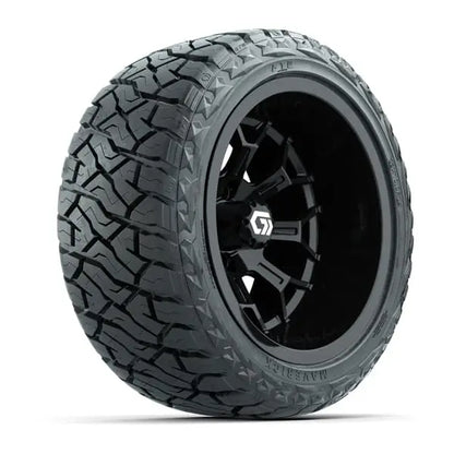 14" GTW Assault Wide Gloss Black Wheels with Lifted Golf Cart Tire