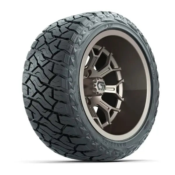 14" GTW Assault Wide Matte Bronze Wheels with Lifted Golf Cart Tire
