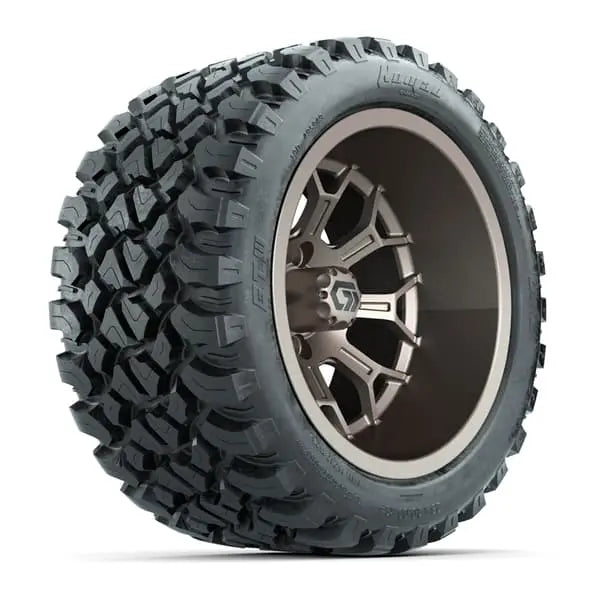 14" GTW Assault Wide Matte Bronze Wheels with Lifted Golf Cart Tire