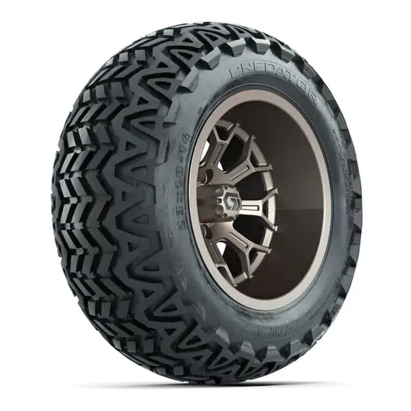 14" GTW Assault Wide Matte Bronze Wheels with Lifted Golf Cart Tire