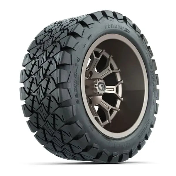 14" GTW Assault Wide Matte Bronze Wheels with Lifted Golf Cart Tire