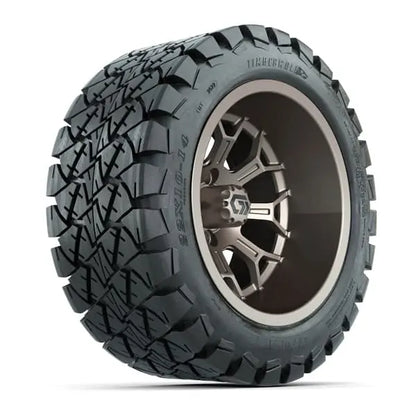 14" GTW Assault Wide Matte Bronze Wheels with Lifted Golf Cart Tire