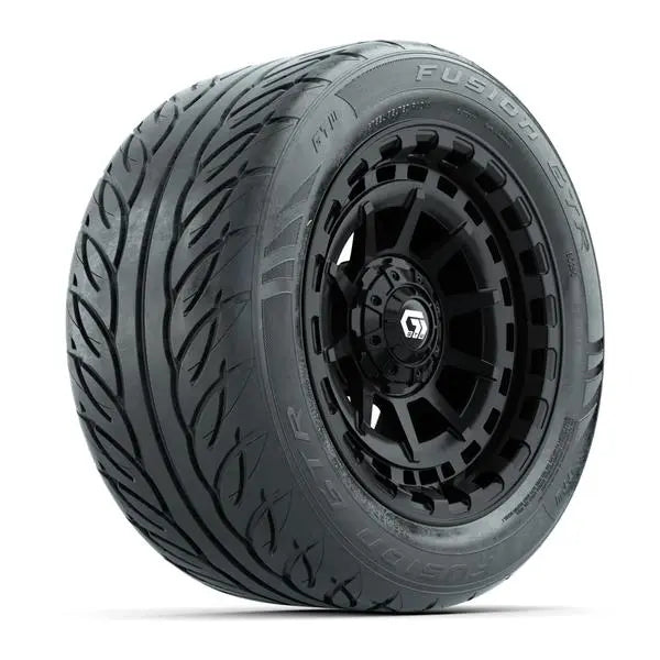 255/45-R14 GTW Fusion GTR Street Tire mounted on 14x7 Barricade Gloss Black Wheel