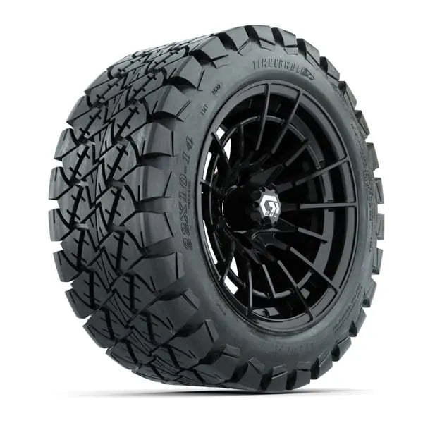 14" GTW Boost Gloss Black Wheels with Lifted Golf Cart Tire