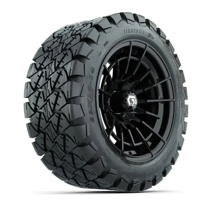 14" GTW Boost Gloss Black Wheels with Lifted Golf Cart Tire