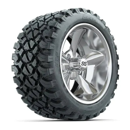 23x10 R14 Nomad Radial All Terrain Tire mounted on 14x7 Godfather Chrome Wheel
