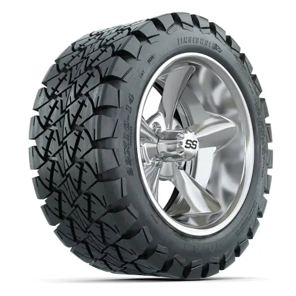 22x10 14" Timberwolf All Terrain Tire mounted on 14x7 Godfather Chrome Wheel