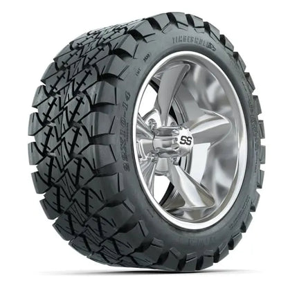 22x10 14" Timberwolf All Terrain Tire mounted on 14x7 Godfather Chrome Wheel