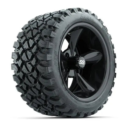 14" GTW Godfather Gloss Black Wheels with Lifted Golf Cart Tire