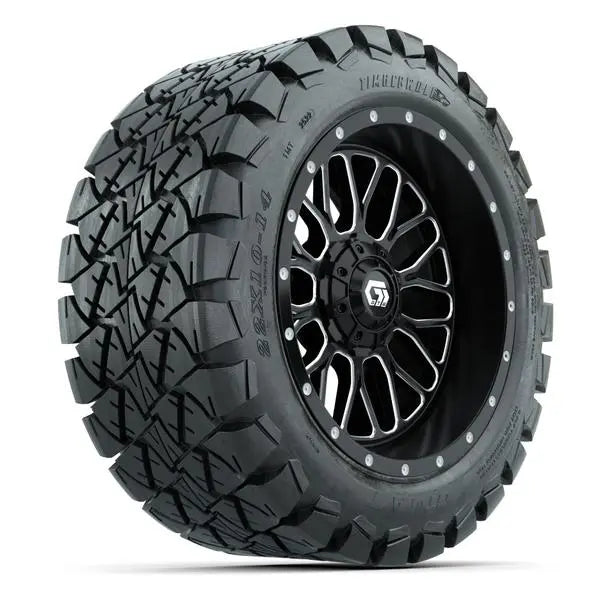 22x10-14 GTW Timberwolf All Terrain Tire mounted on 14x7 Helix Machined and Black Wheel