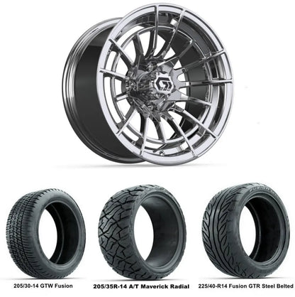 14" GTW Boost Chrome Wheels with Low Profile Golf Cart Tire