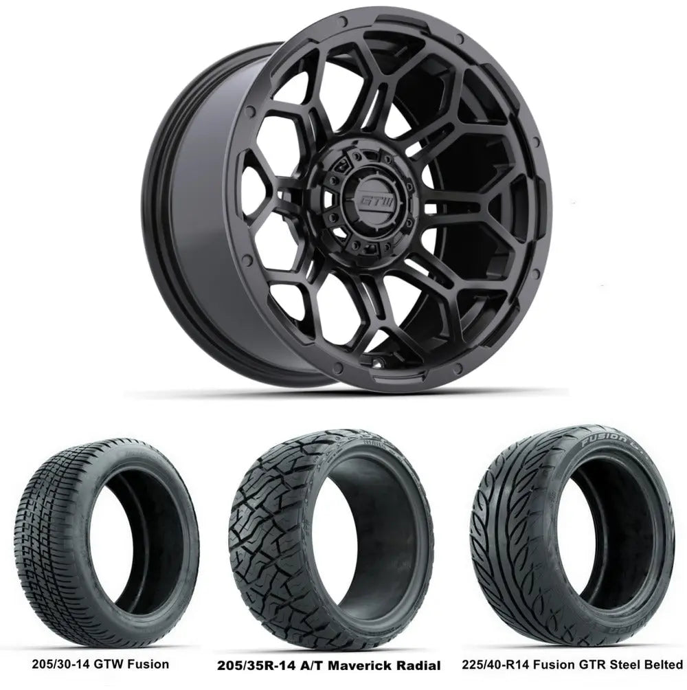 14" GTW Bravo Matte Black Wheels with Low Profile Golf Cart Tire