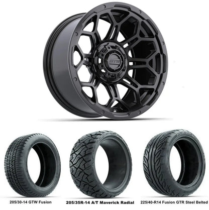14" GTW Bravo Matte Black Wheels with Low Profile Golf Cart Tire