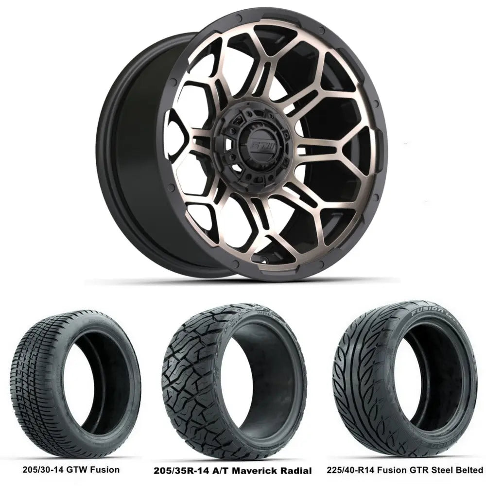 14" GTW Bravo Matte Bronze Wheels with Low Profile Golf Cart Tire