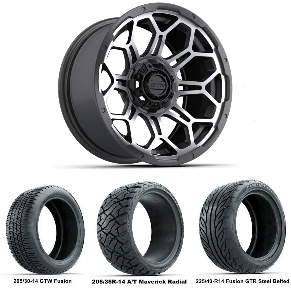 14" GTW Bravo Matte Grey Wheels with Low Profile Golf Cart Tire