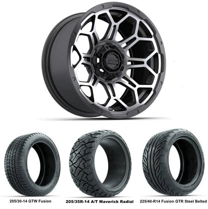 14" GTW Bravo Matte Grey Wheels with Low Profile Golf Cart Tire
