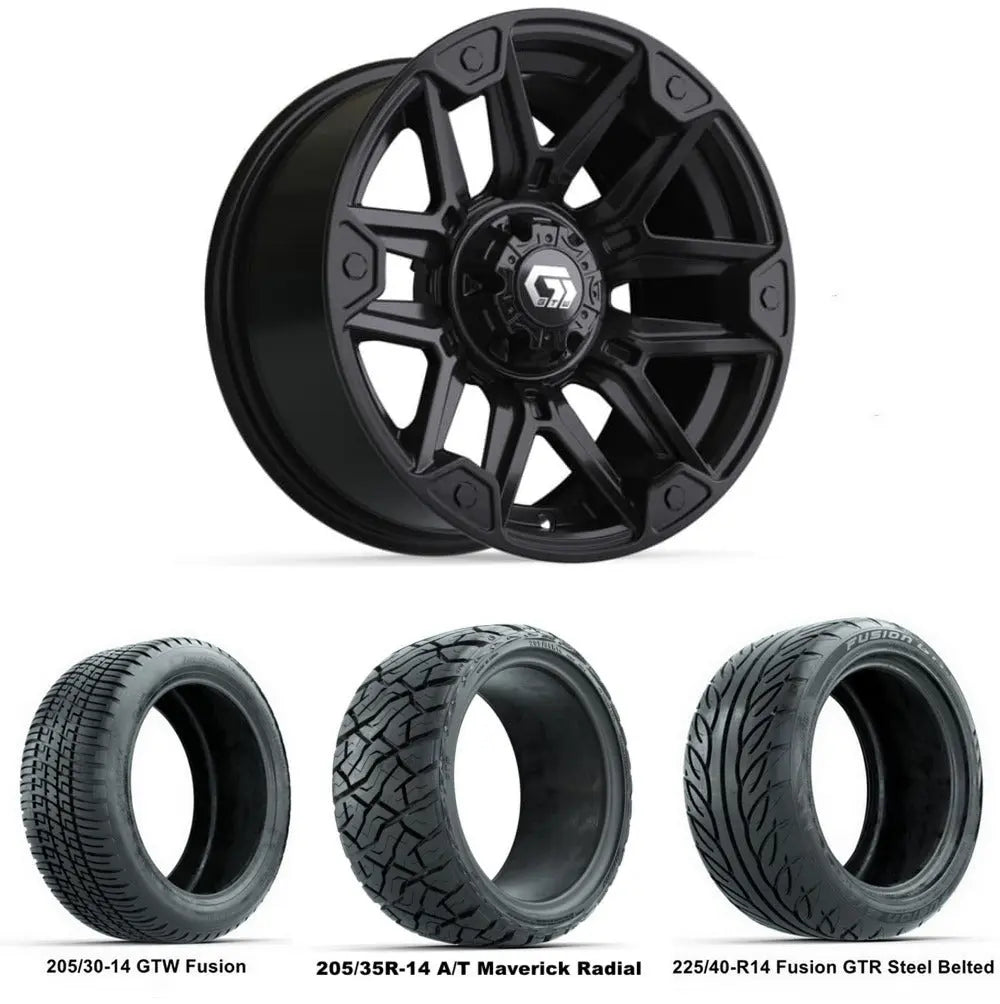 14" GTW Graffiti Gloss Black Wheels with Low Profile Golf Cart Tire