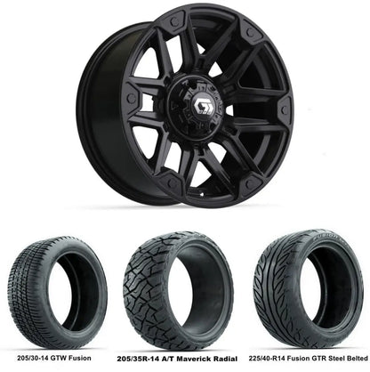 14" GTW Graffiti Gloss Black Wheels with Low Profile Golf Cart Tire