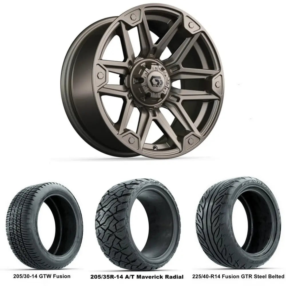 14" GTW Graffiti Satin Bronze Wheels with Low Profile Golf Cart Tire