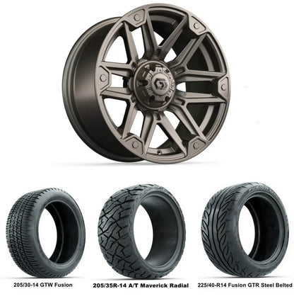 14" GTW Graffiti Satin Bronze Wheels with Low Profile Golf Cart Tire