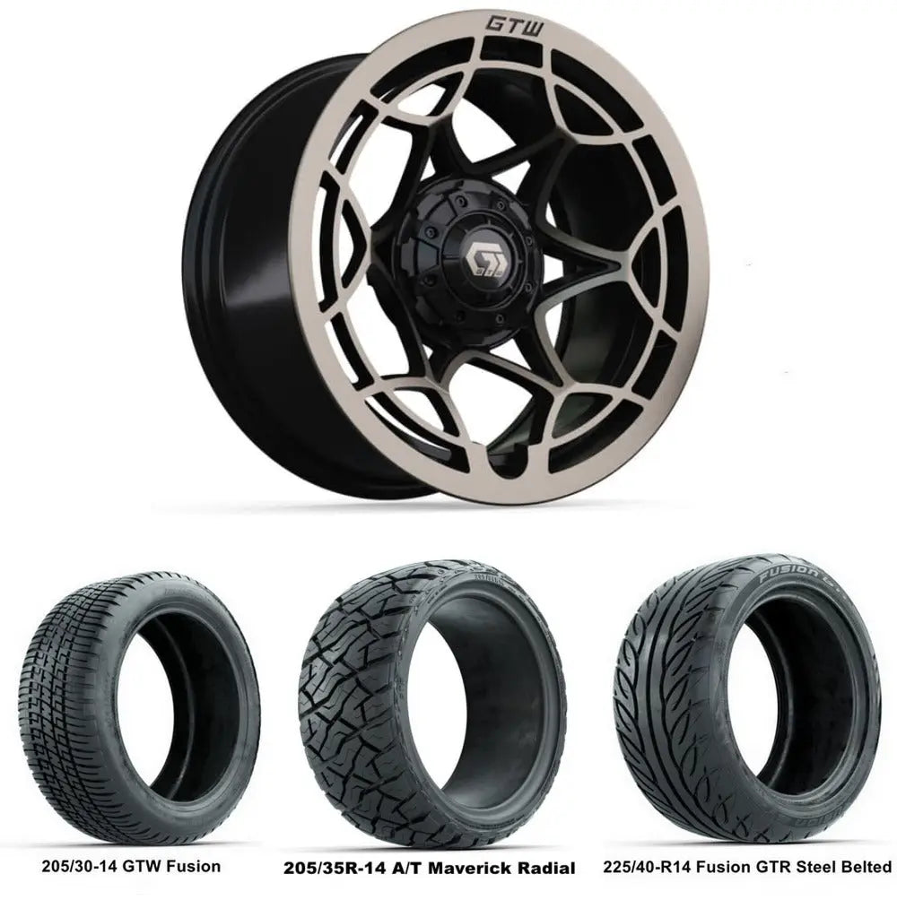 14" GTW Nexus Satin Bronze Wheels with Low Profile Golf Cart Tire