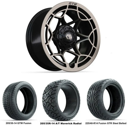14" GTW Nexus Satin Bronze Wheels with Low Profile Golf Cart Tire