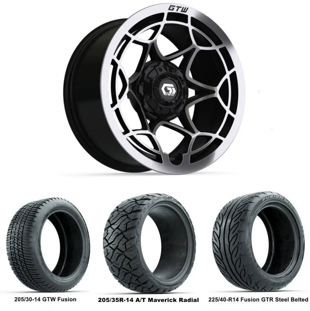 14" GTW Nexus Silver Wheels with Low Profile Golf Cart Tire