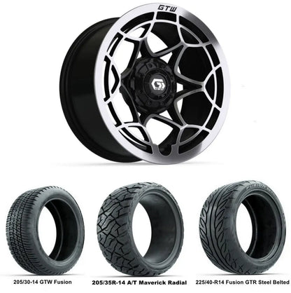 14" GTW Nexus Silver Wheels with Low Profile Golf Cart Tire