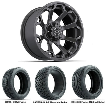 14" GTW Raven Matte Grey Wheels with Low Profile Golf Cart Tire