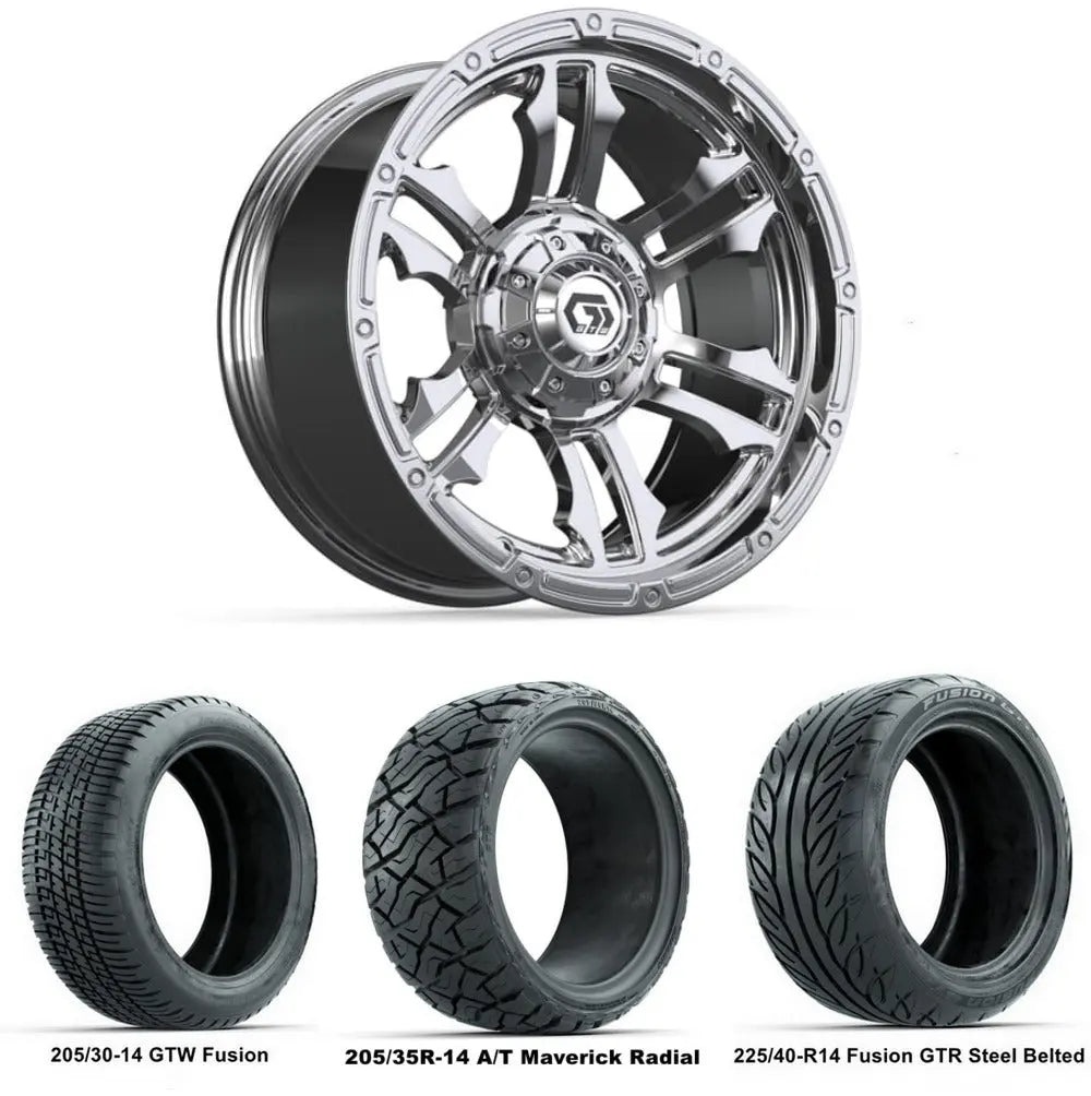 14" GTW Shogun Chrome Wheel with Low Profile Golf Cart Tires