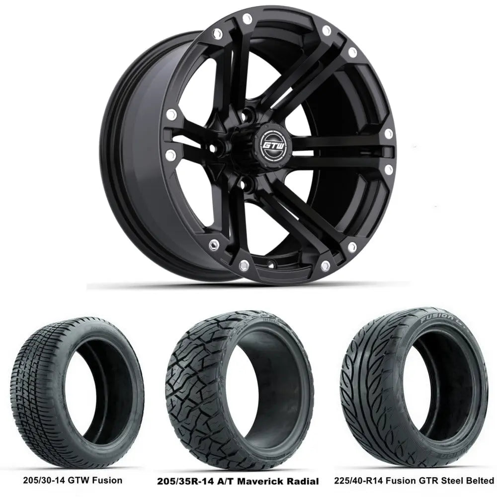 14" GTW Specter Matte Black Wheels with Low Profile Golf Cart Tire