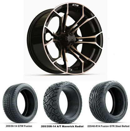 14" GTW Spyder Matte Bronze Wheels with Low Profile Golf Cart Tire