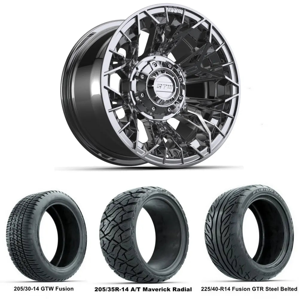 14" GTW Shogun Chrome Wheels with Low Profile Golf Cart Tire