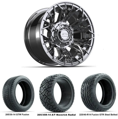 14" GTW Shogun Chrome Wheels with Low Profile Golf Cart Tire