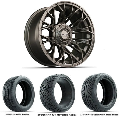 14" GTW Stellar Matte Bronze Wheels with Low Profile Golf Cart Tire