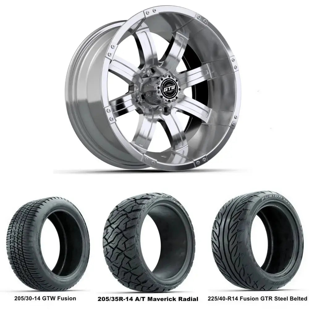14" GTW Tempest Chrome Wheels with Low Profile Golf Cart Tire GTW