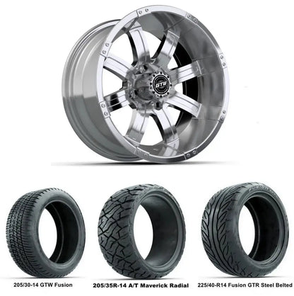 14" GTW Tempest Chrome Wheels with Low Profile Golf Cart Tire GTW
