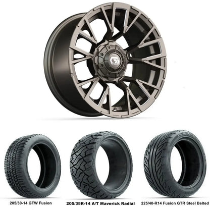 14" GTW Vandal Satin Bronze Wheels with Low Profile Golf Cart Tire